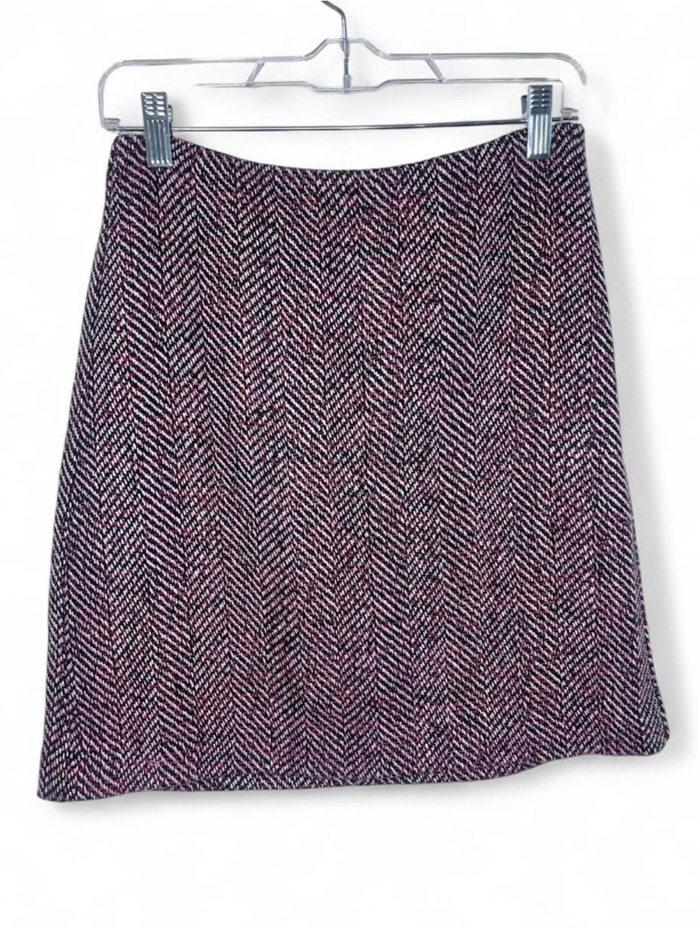 LOFT Red Black Herringbone Mini Skirt Women’s Size 0 Dark Academia Preppy Tweed